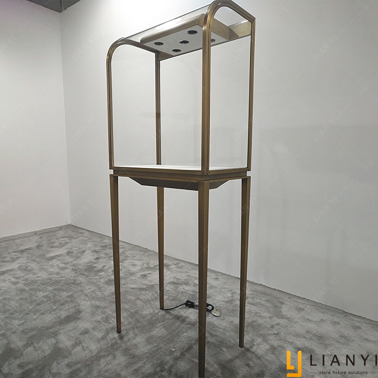 Ly Showcase personnalisé de luxe en acier inoxydable vitrine de bijoux en verre 