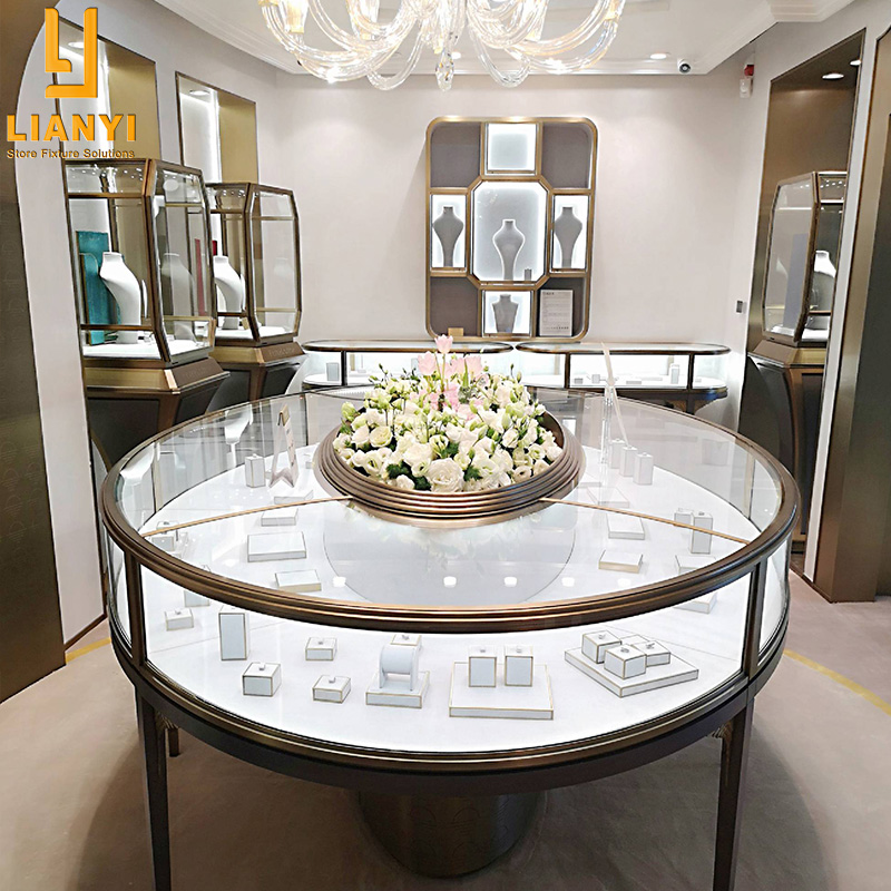 Lianyi fabricant vitrine de bijoux personnalisée et design d'intérieur de bijouterie 