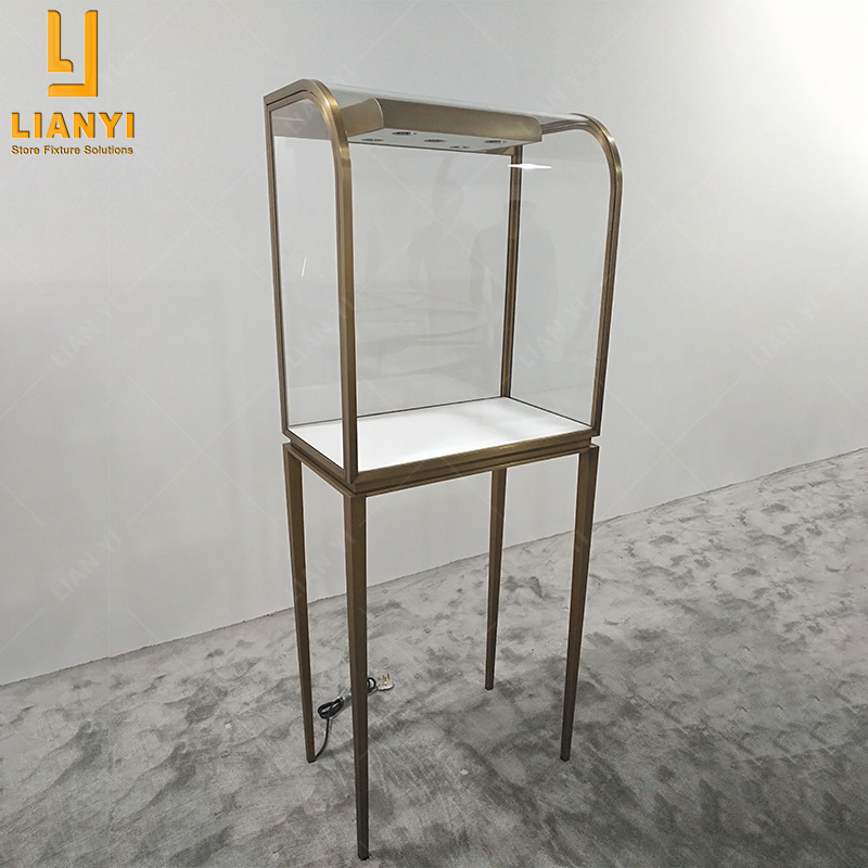 Ly Showcase personnalisé de luxe en acier inoxydable vitrine de bijoux en verre 